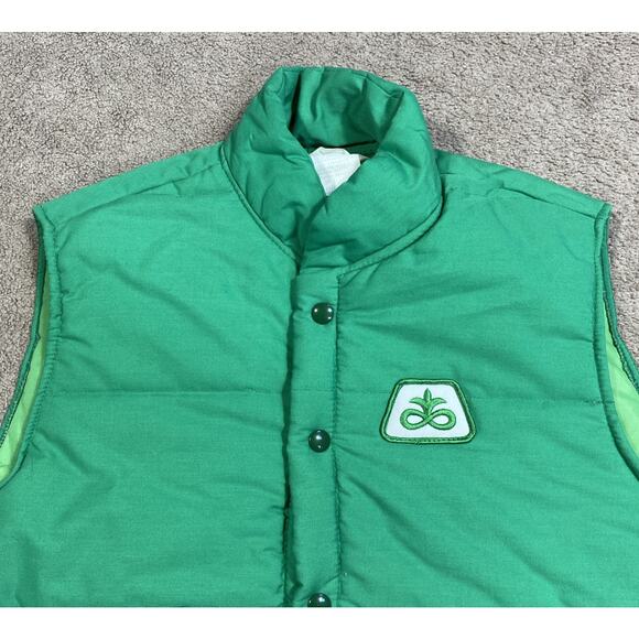 Vintage Carpenter Uniform Co Green Puffer Vest Large Seed Corn Farm Workwear - Picture 2 of 11